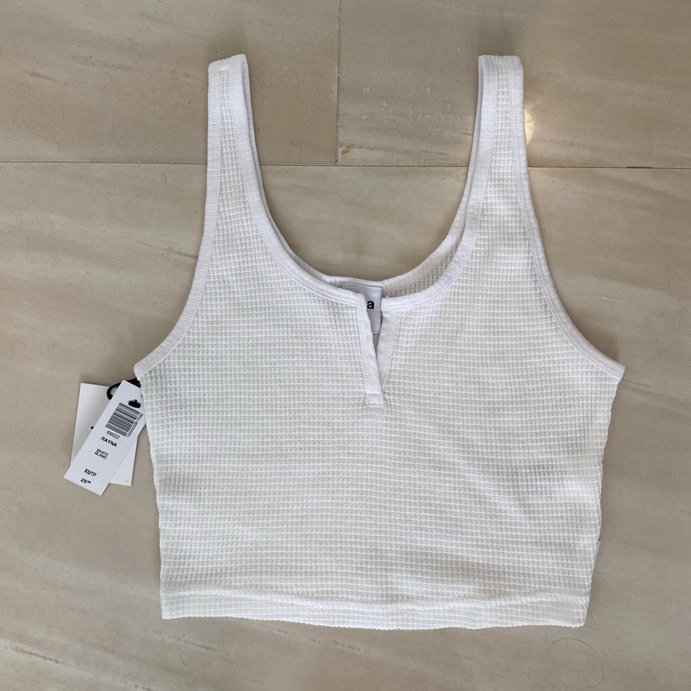 White TNA Notched Crop Top.
